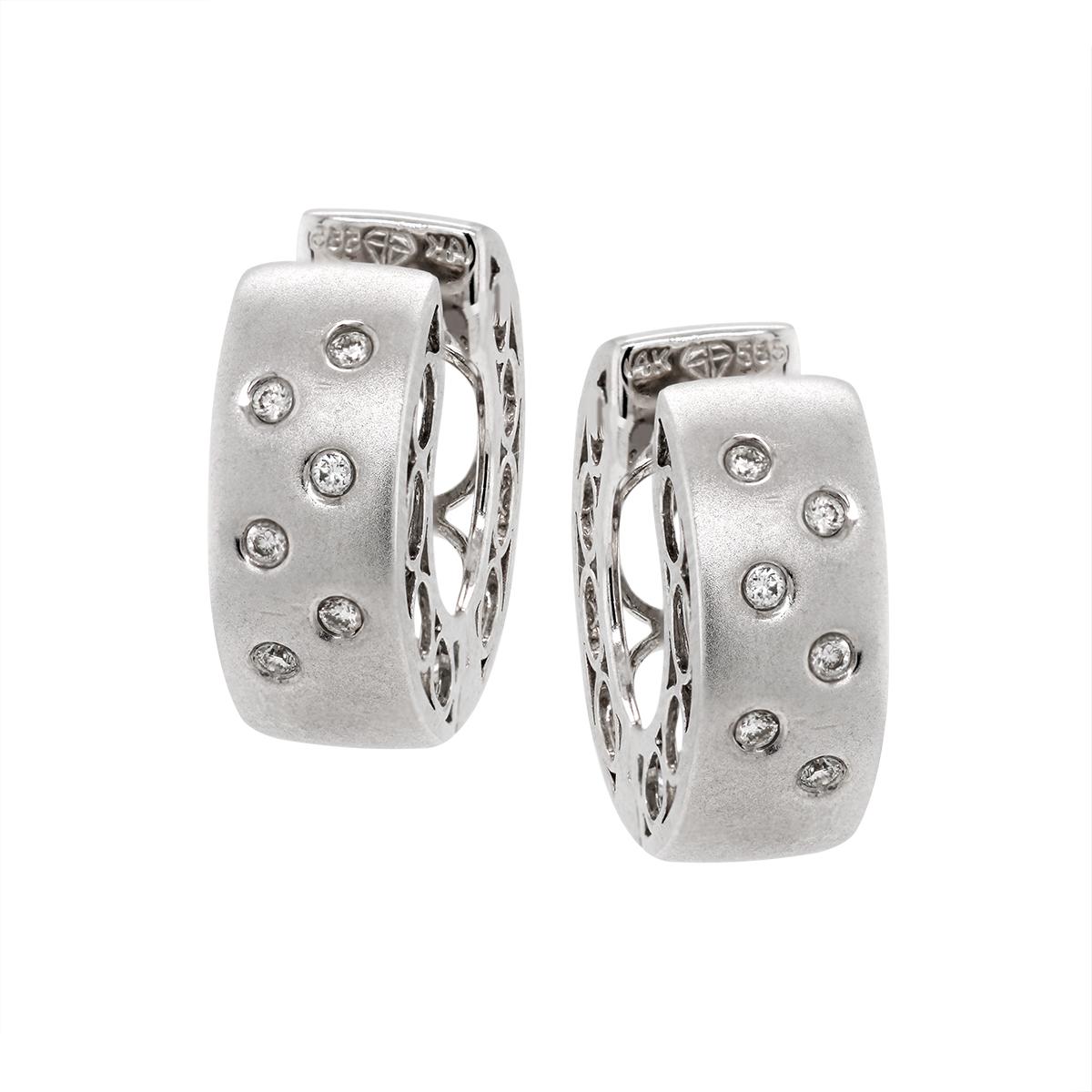 TEXTURED WHITE GOLD WIDE DIAMOND HOOP EARRINGS, 1/7 CT TW