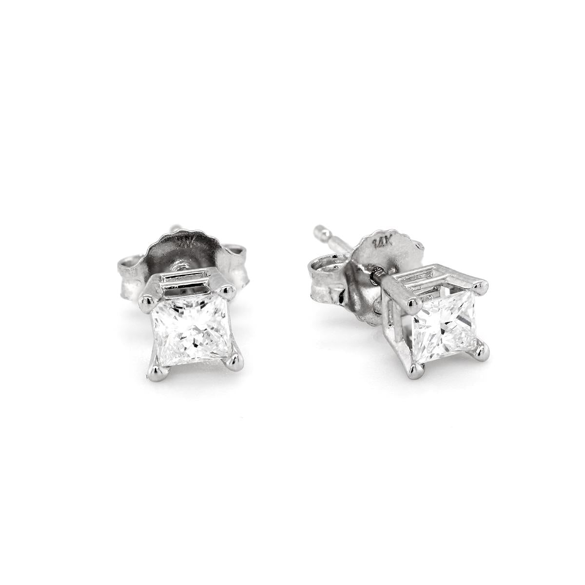 WHITE GOLD PRINCESS CUT DIAMOND STUD EARRINGS, 1/2 CT TW