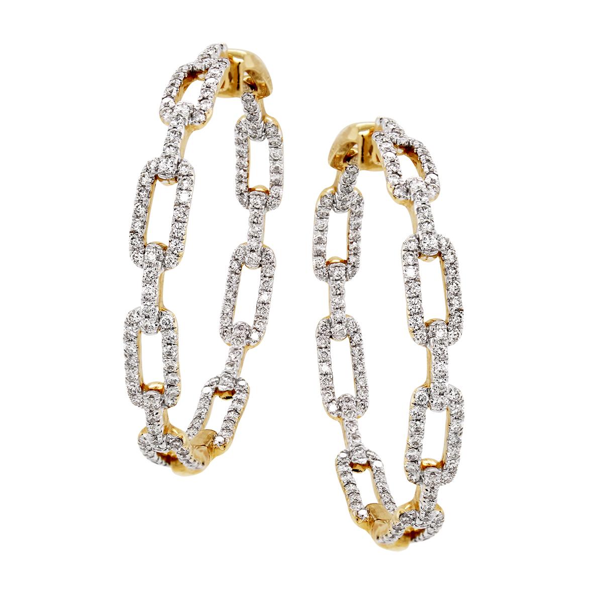 YELLOW GOLD HOOP EARRINGS WITH DIAMONDS INSIDE AND OUT, 2.41 CT TW