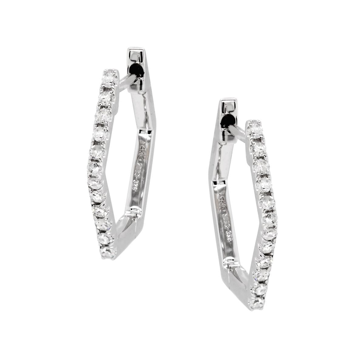 WHITE GOLD GEOMETRIC HOOP EARRINGS WITH DIAMONDS, .12 CT TW