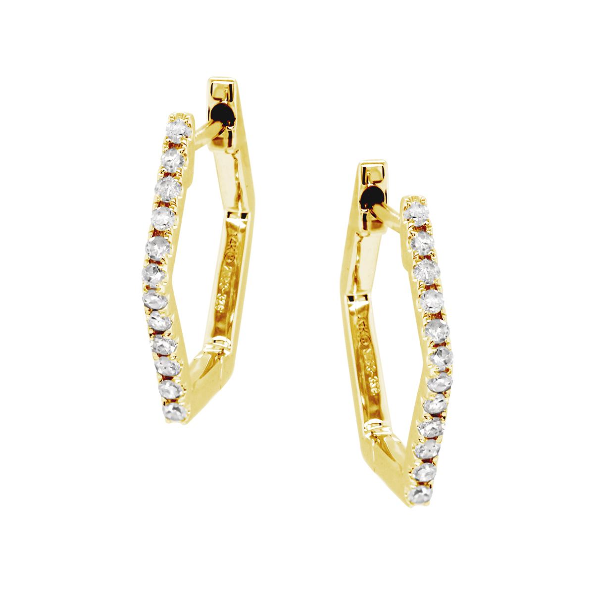 YELLOW GOLD GEOMETRIC HOOP EARRINGS WITH DIAMONDS, .12 CT TW