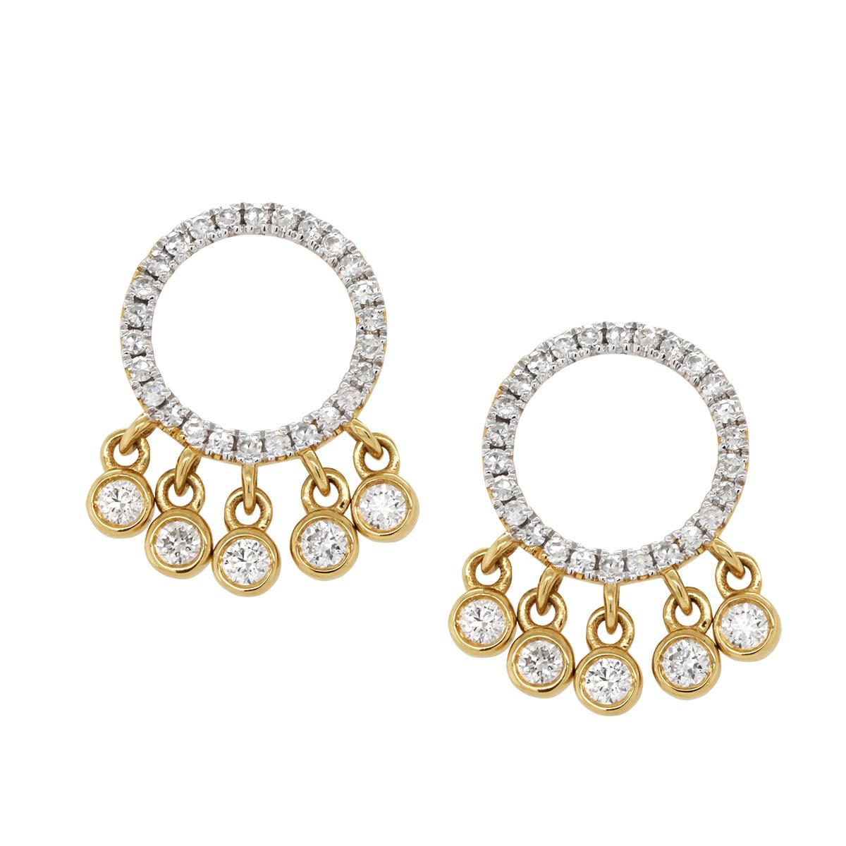 TWO-TONE GOLD OPEN DIAMOND HALO EARRINGS WITH DANGLES, .68 CT TW