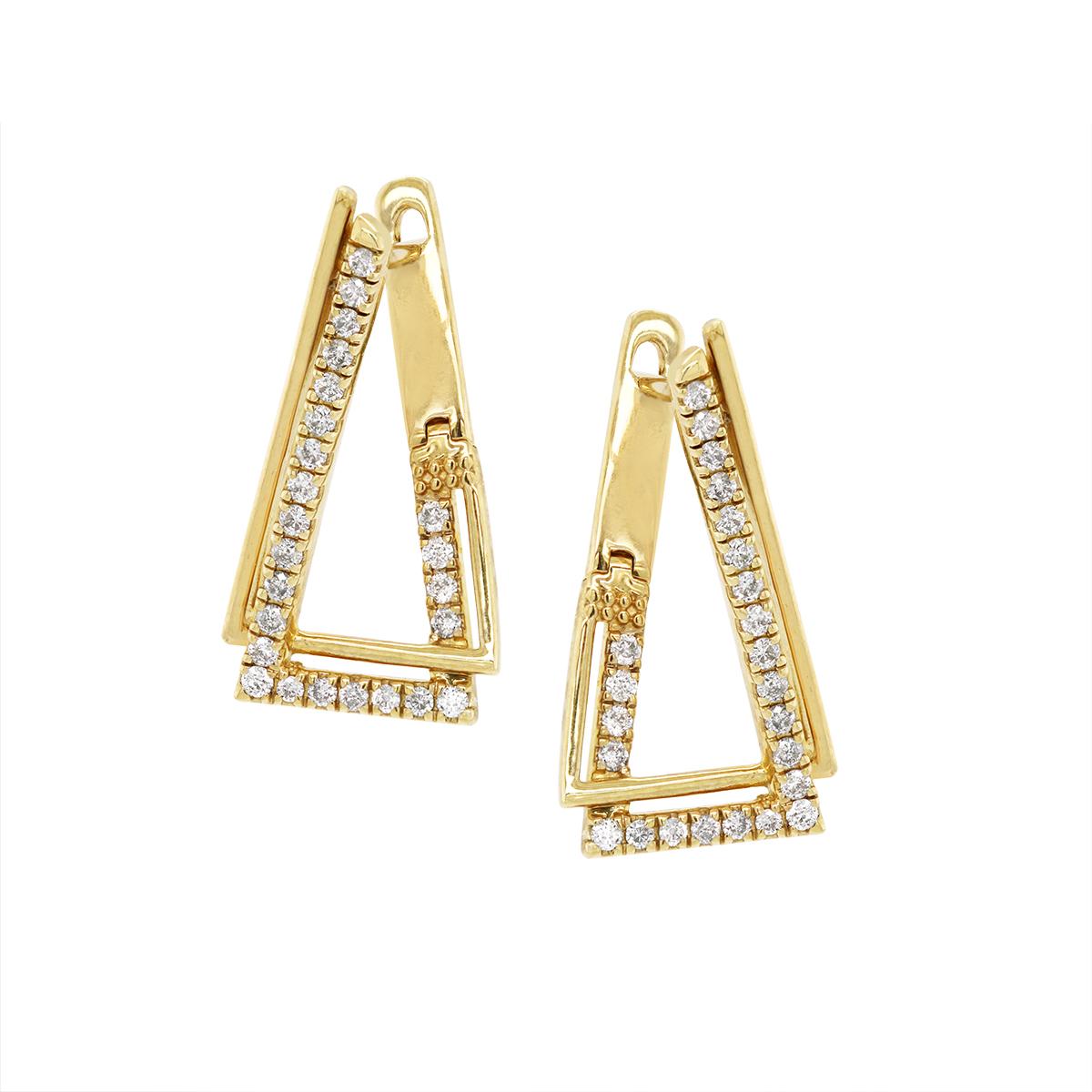 YELLOW GOLD DIAMOND TRIANGLE HOOP EARRINGS, 3/8 CT TW