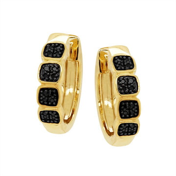 YELLOW GOLD HOOP EARRINGS WITH BLACK DIAMONDS, .10 CT TW