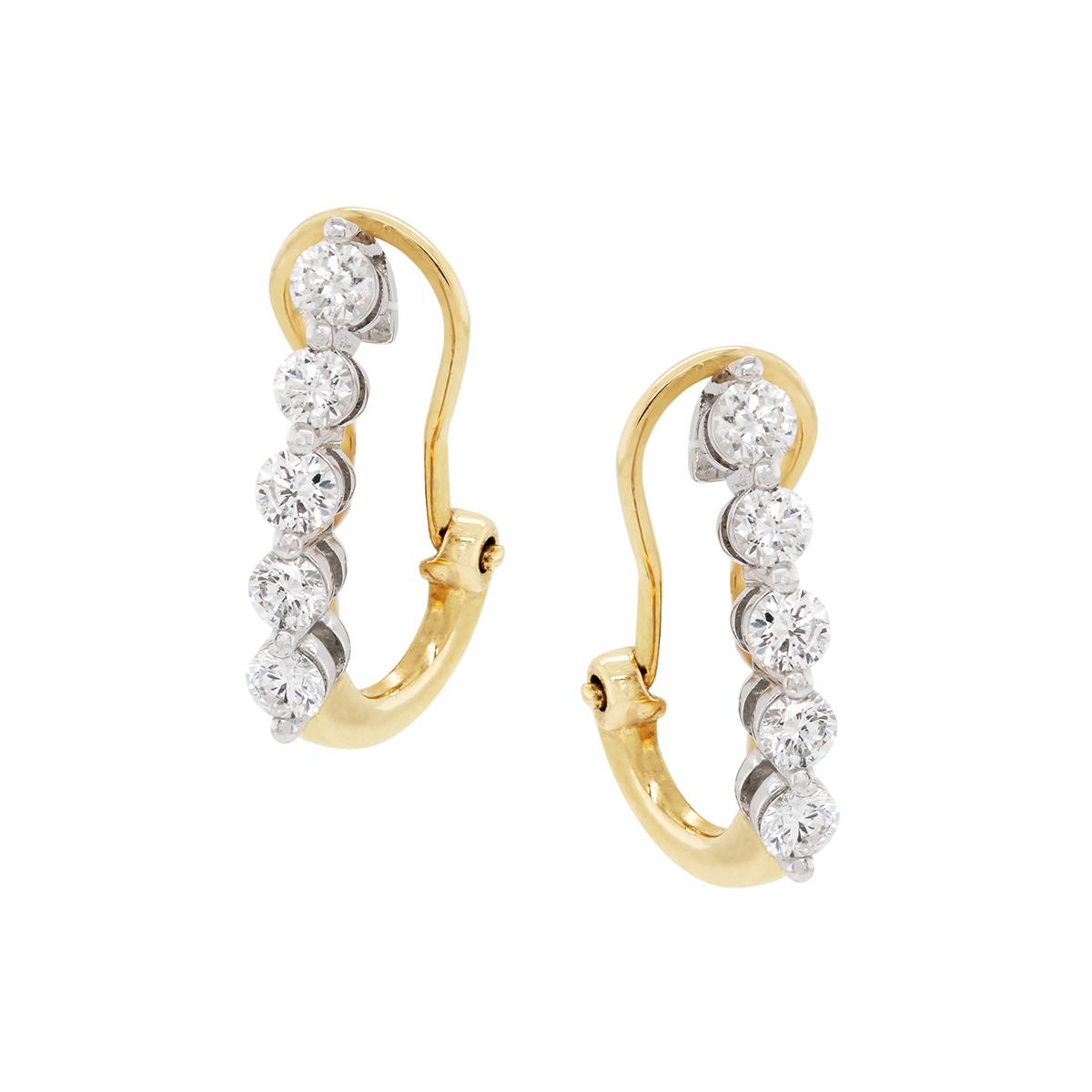 TWO-TONE GOLD J HOOP DIAMOND EARRINGS, 3/4 CT TW