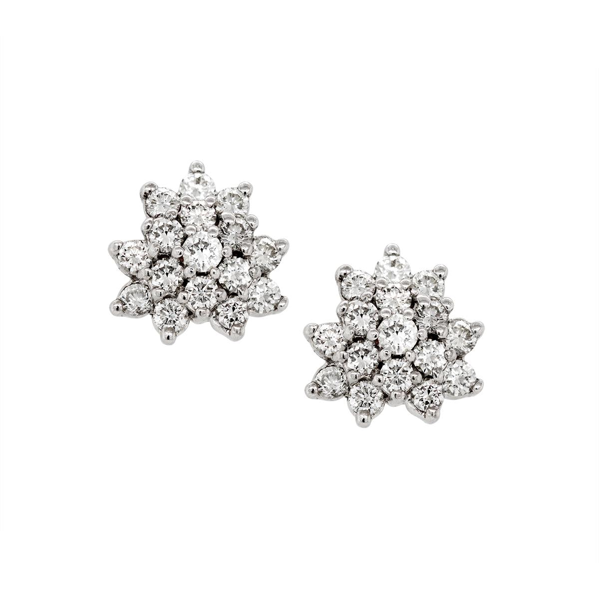 WHITE GOLD DIAMOND CLUSTER STUD EARRINGS, 3/4 CT TW