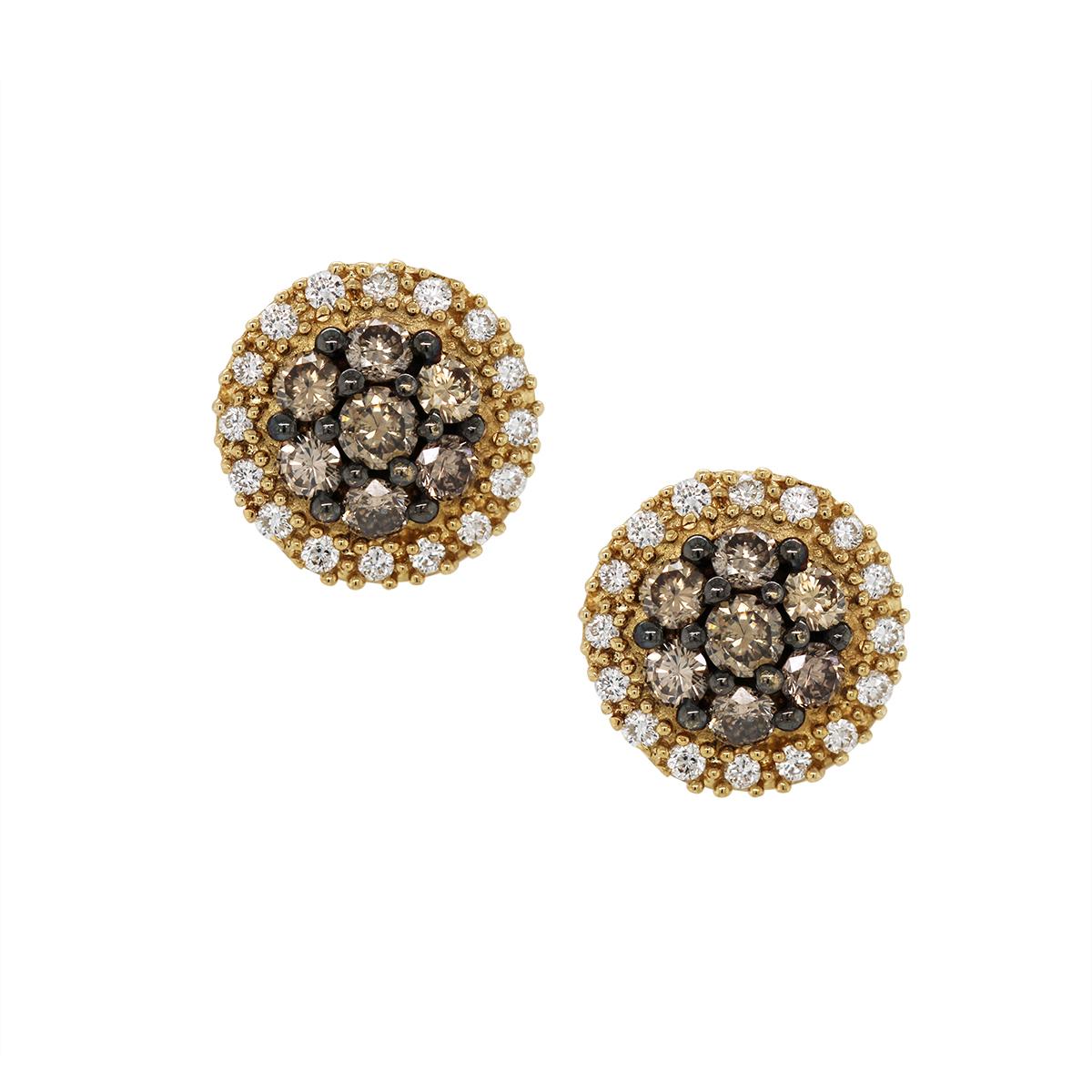 GOLD WHITE AND BROWN DIAMOND STUD EARRINGS, 1.00 CT TW