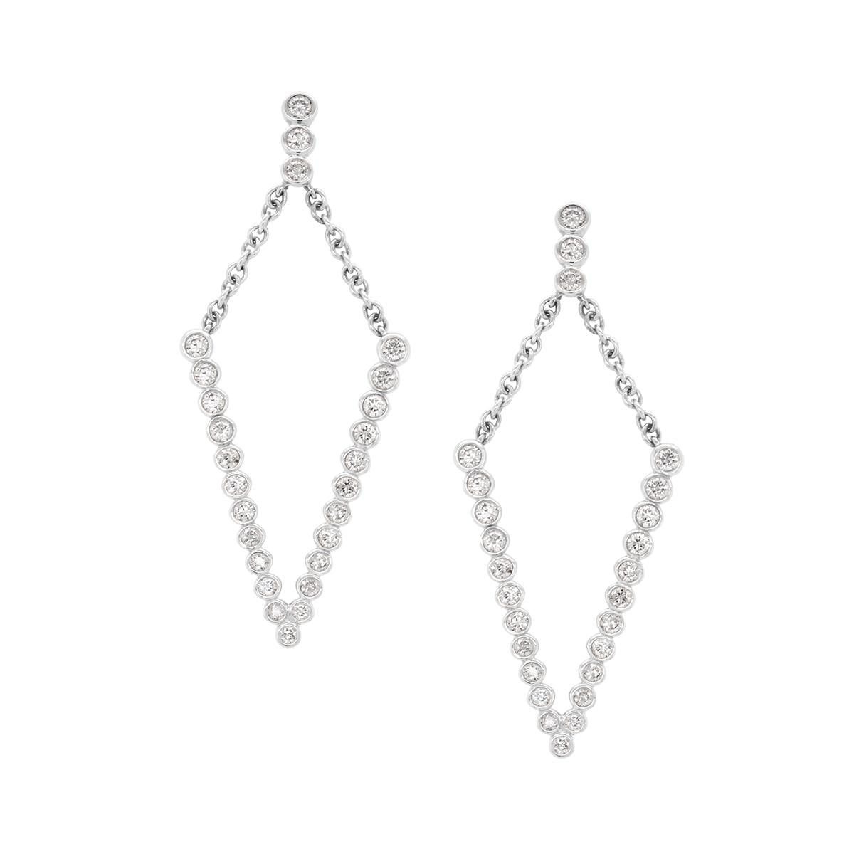 WHITE GOLD BEZEL SET DIAMOND DANGLE EARRINGS, 3/4 CT TW