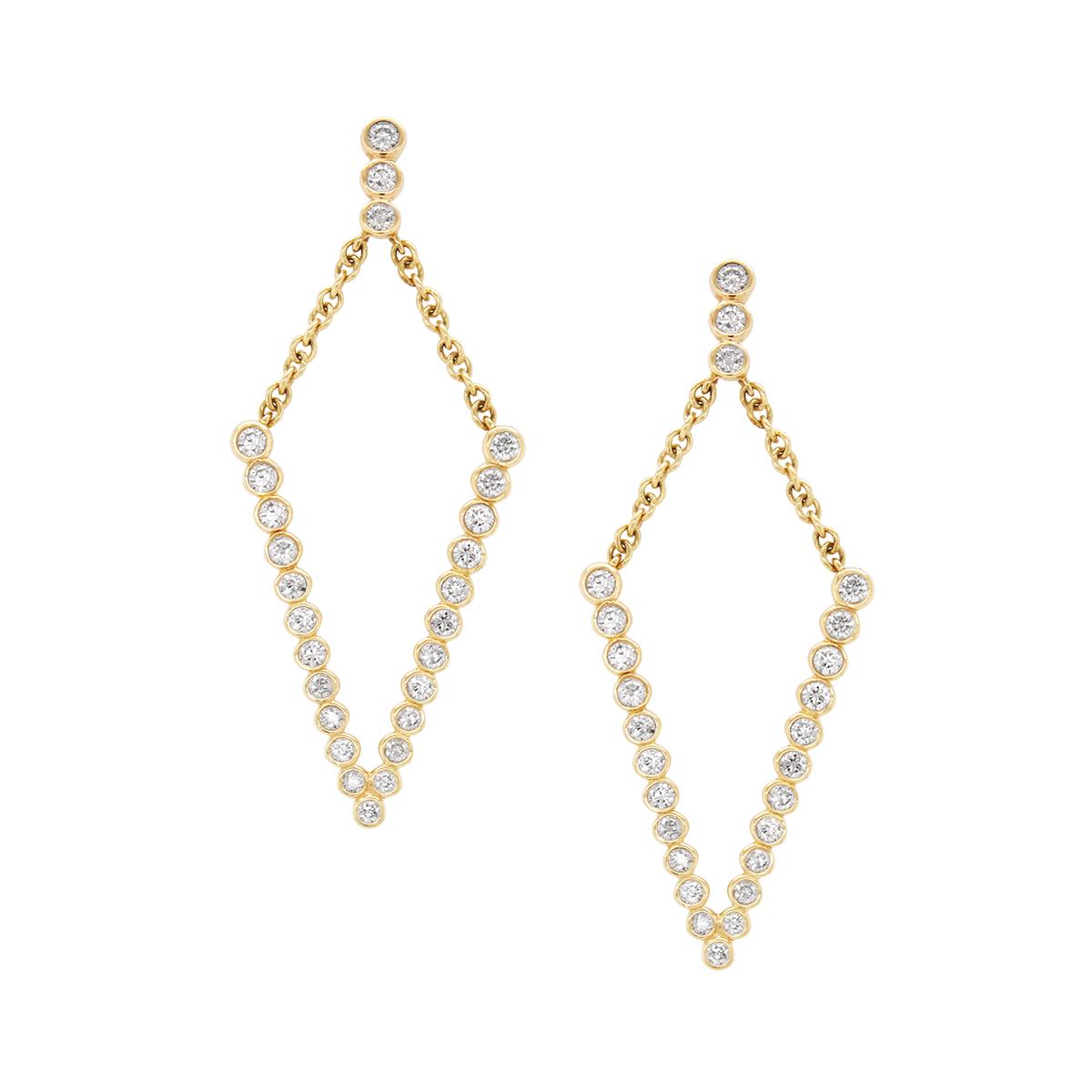 YELLOW GOLD BEZEL SET DIAMOND DANGLE EARRINGS, 3/4 CT TW