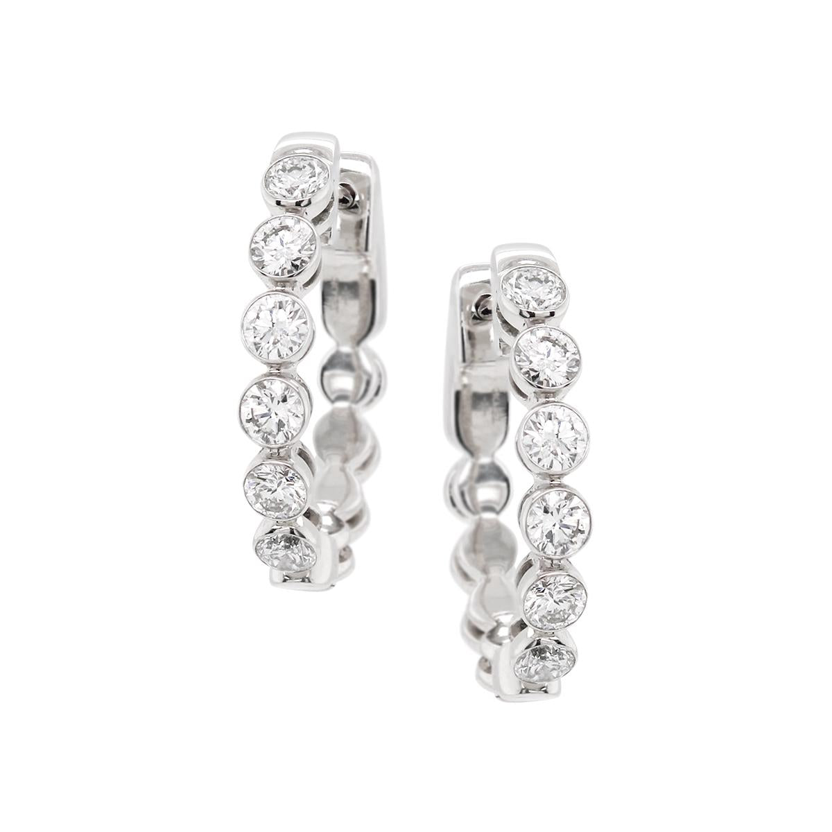 WHITE GOLD LAB GROWN BEZEL SET DIAMOND HOOP EARRINGS, 1.00 CT TW