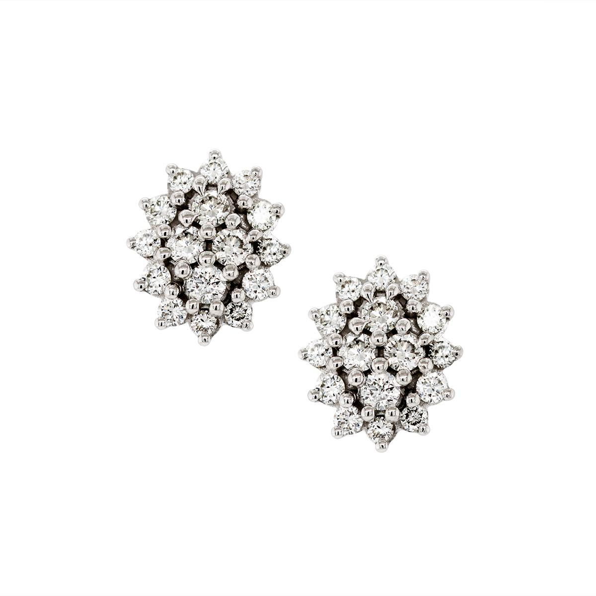WHITE GOLD DIAMOND CLUSTER STUD EARRINGS, 1.00 CT TW