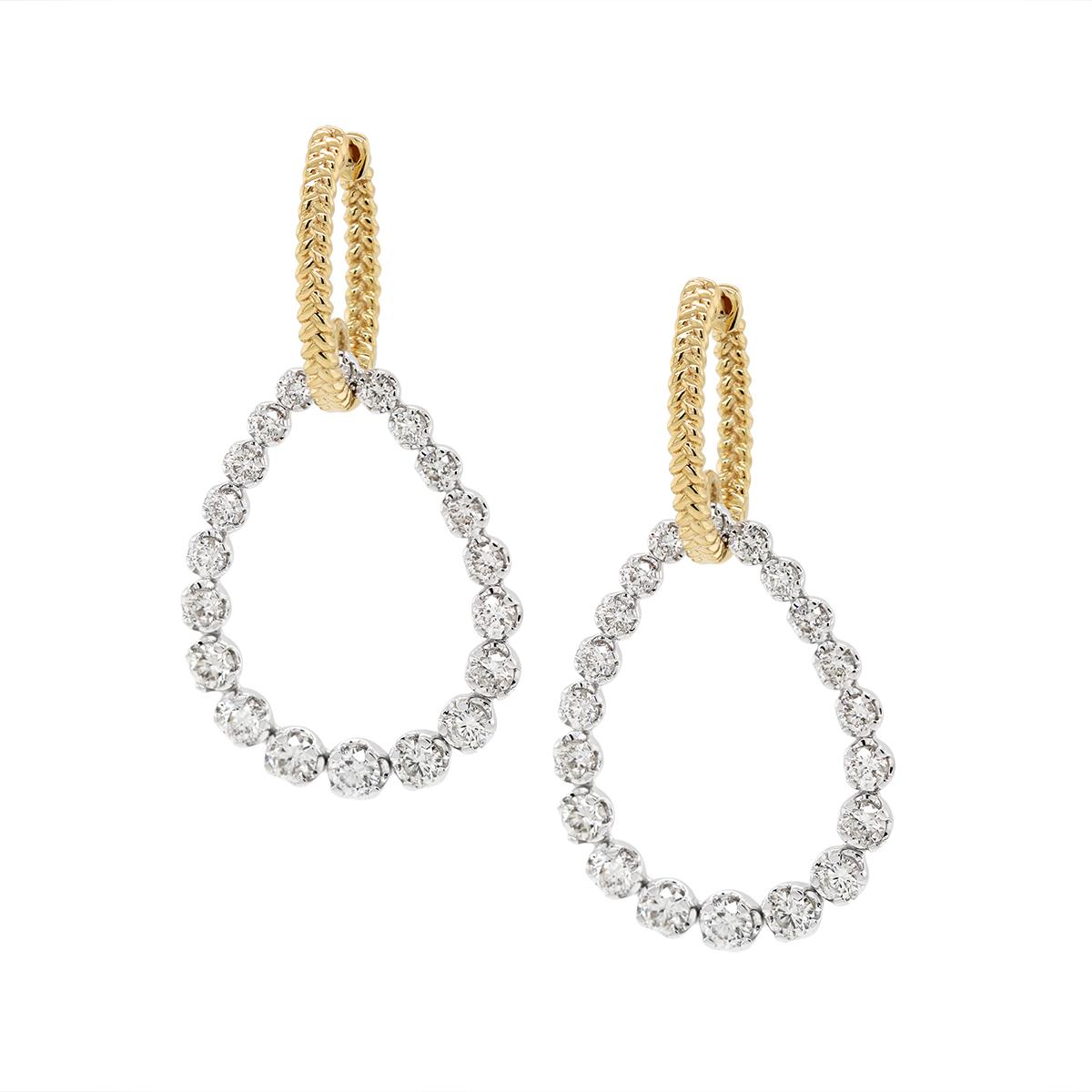 TWO-TONE GOLD DANGLE HOOP DIAMOND EARRINGS, 2.00 CT TW