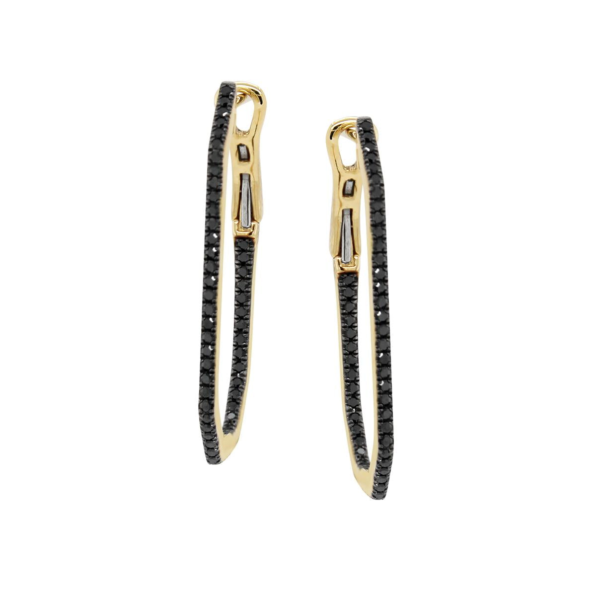 YELLOW GOLD BLACK DIAMOND IN AND OUT HOOP EARRINGS, .37 CT TW