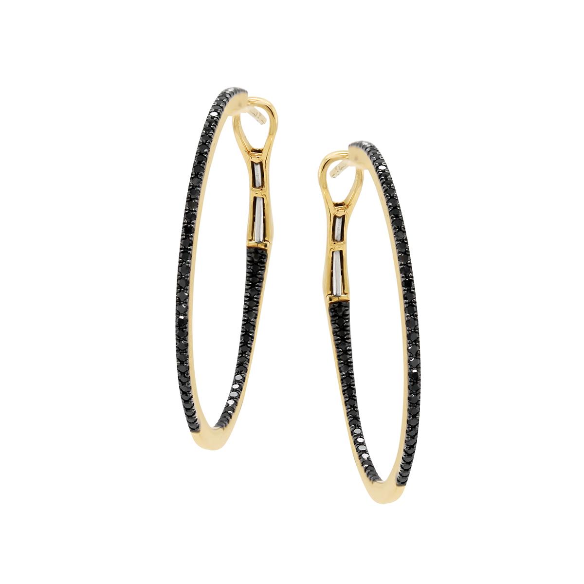 LARGE YELLOW GOLD IN AND OUT BLACK DIAMOND HOOP EARRINGS, .36 CT TW