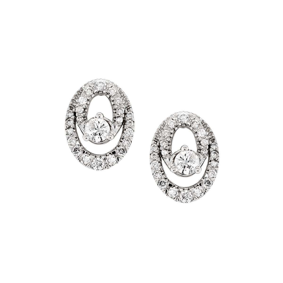 WHITE GOLD OPEN OVAL DIAMOND STUD EARRINGS, 1/2 CT TW