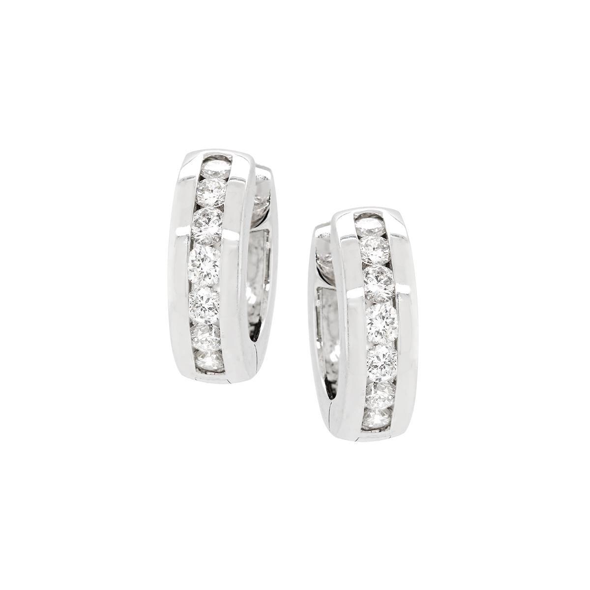 WHITE GOLD CHANNEL SET DIAMOND HOOP EARRINGS, 1.00 CT TW