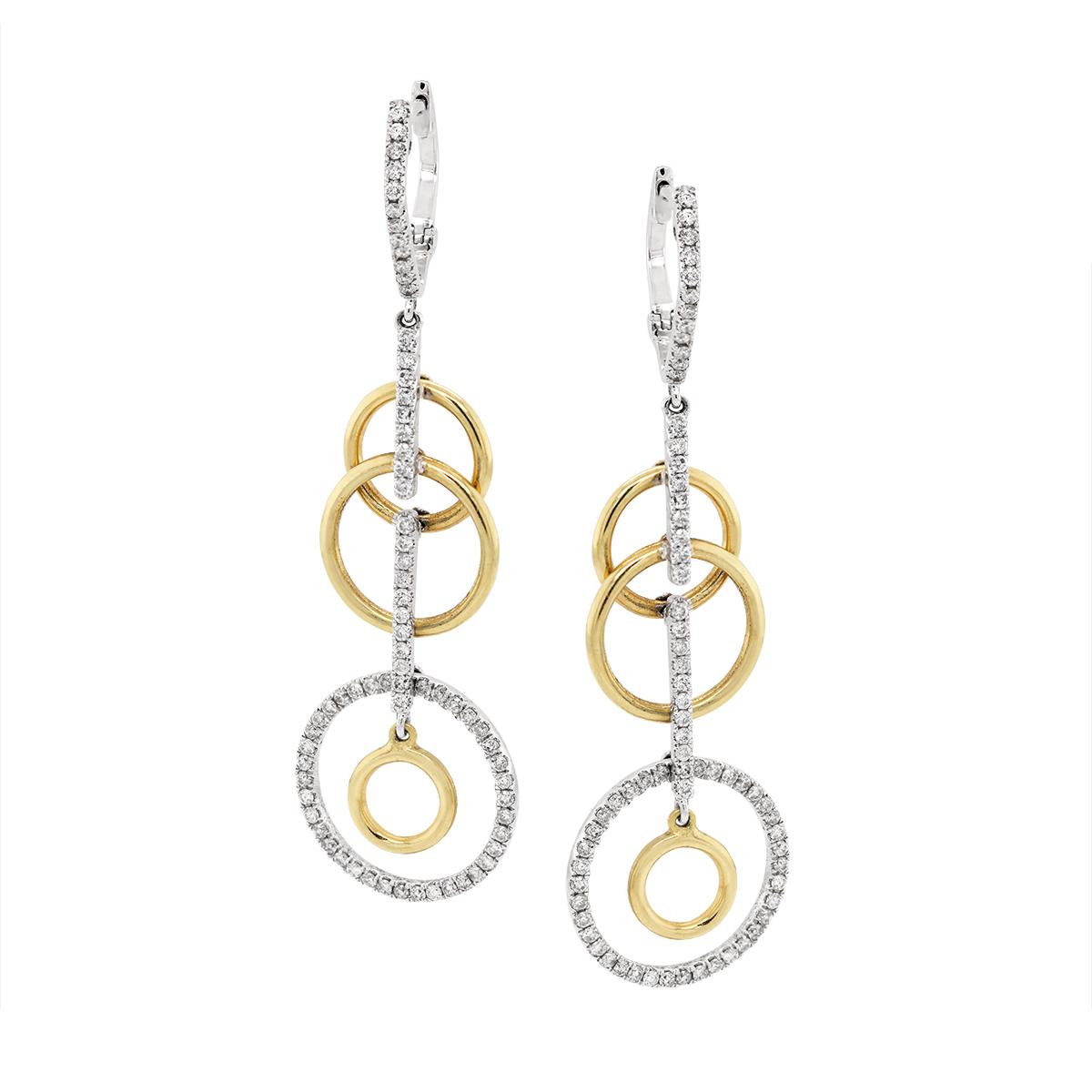 TWO-TONE GOLD ELEGANT DIAMOND DANGLE EARRINGS, .73 CT TW