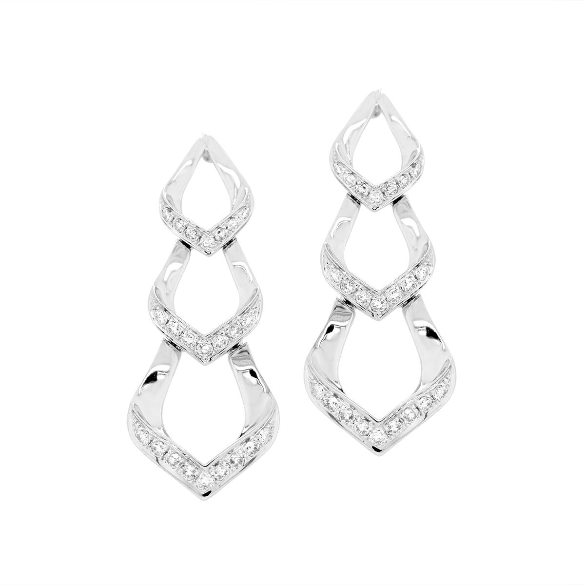 WHITE GOLD TRIPLE HOOP DIAMOND DANGLE EARRINGS, .50 CT TW