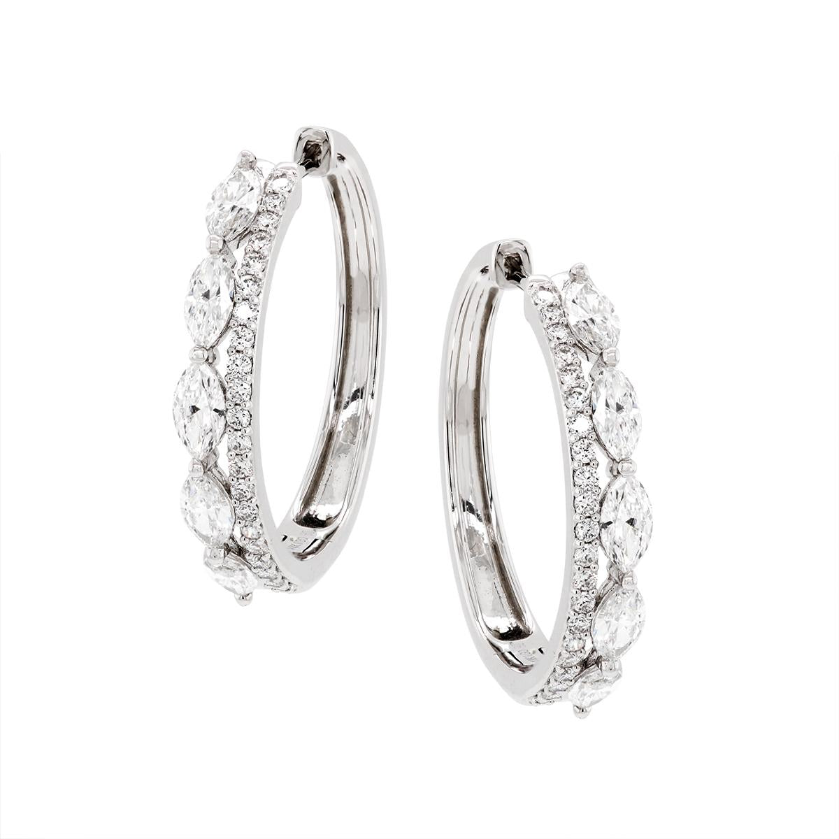 WHITE GOLD LAB GROWN MARQUISE DIAMOND HOOP EARRINGS, 1 7/8 CT TW