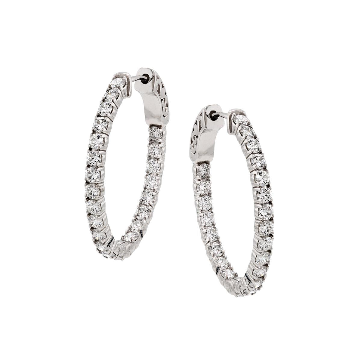 WHITE GOLD INSIDE OUT DIAMOND HOOP EARRINGS, 2.20 CT TW
