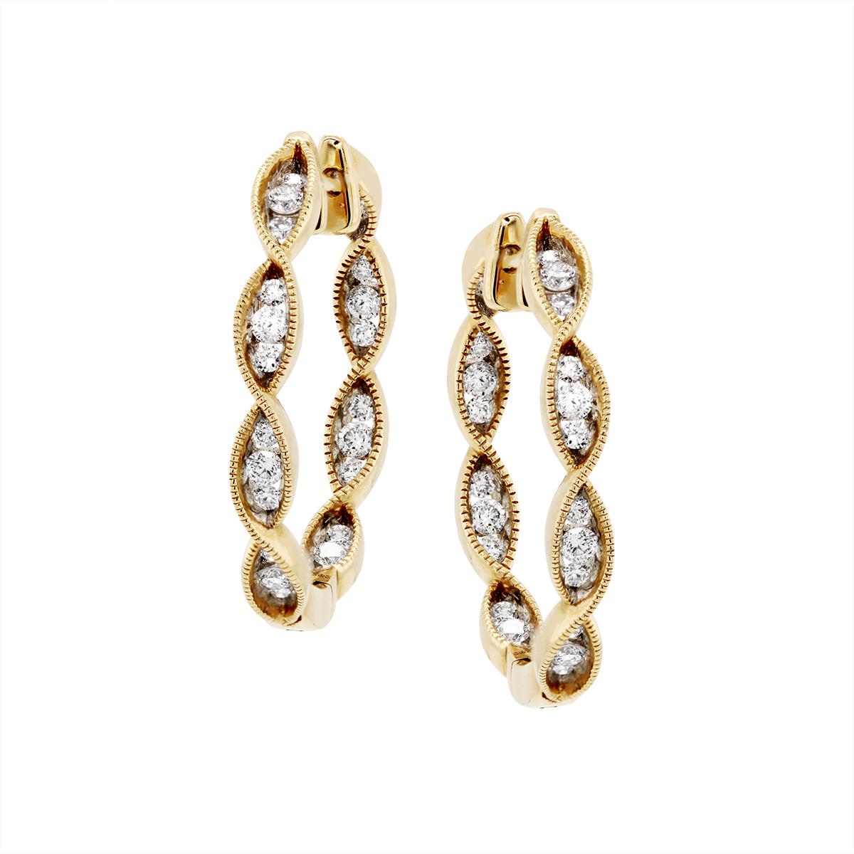 YELLOW GOLD INSIDE OUT DIAMOND HOOP EARRINGS, .60 CT TW