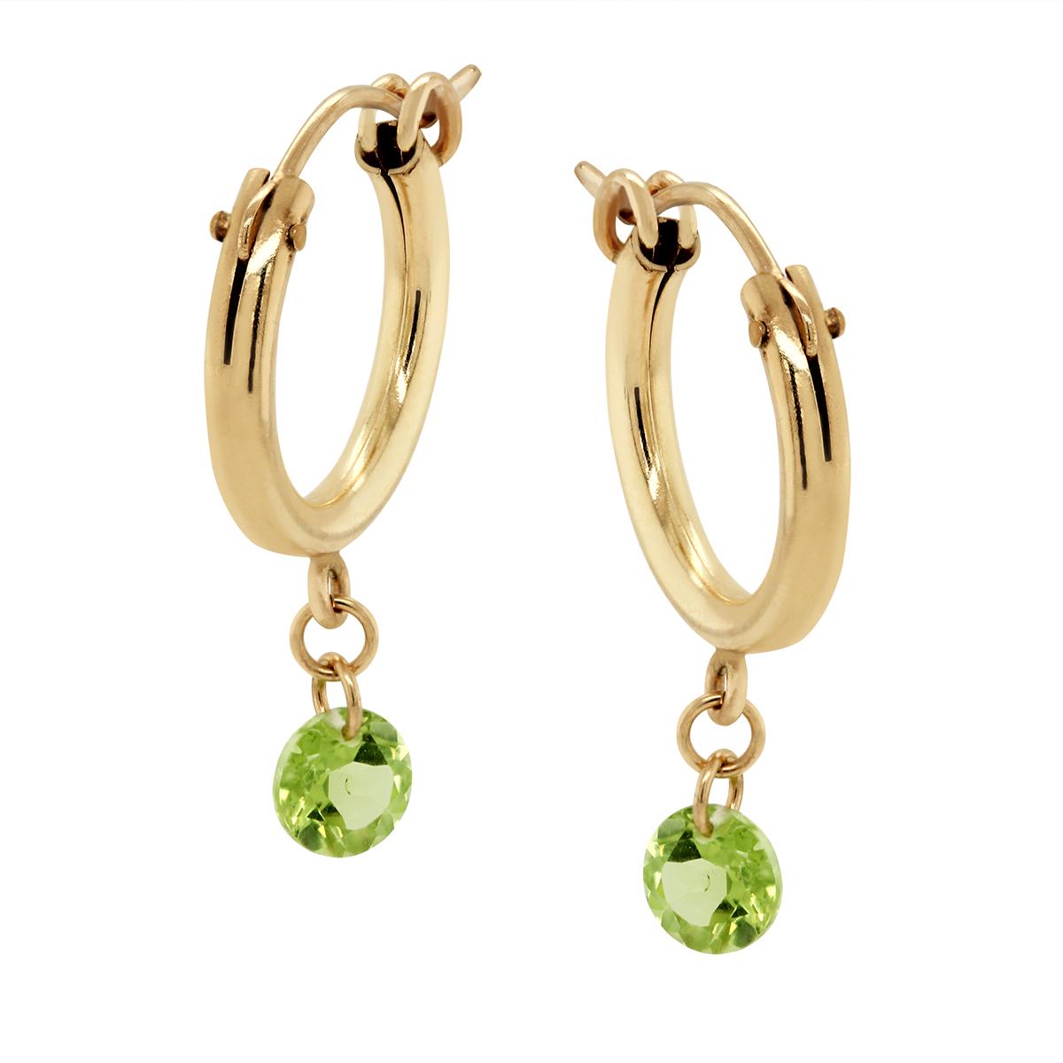 GOLD FILLED PERIDOT DANGLE HOOP EARRINGS