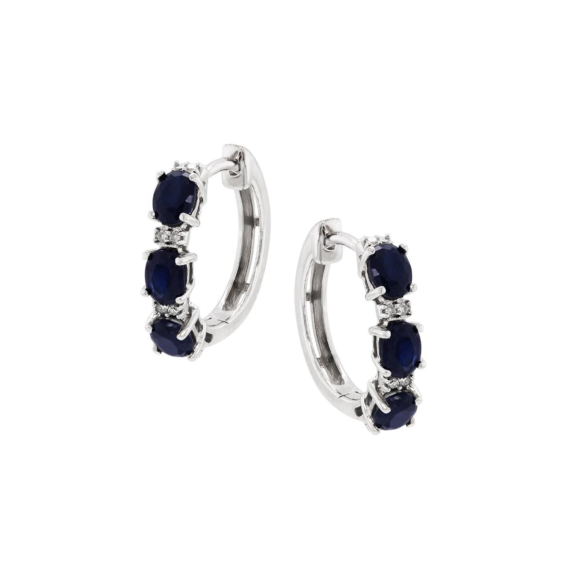 WHITE GOLD SAPPHIRE AND DIAMOND HOOP EARRINGS, 1/10 CT TW