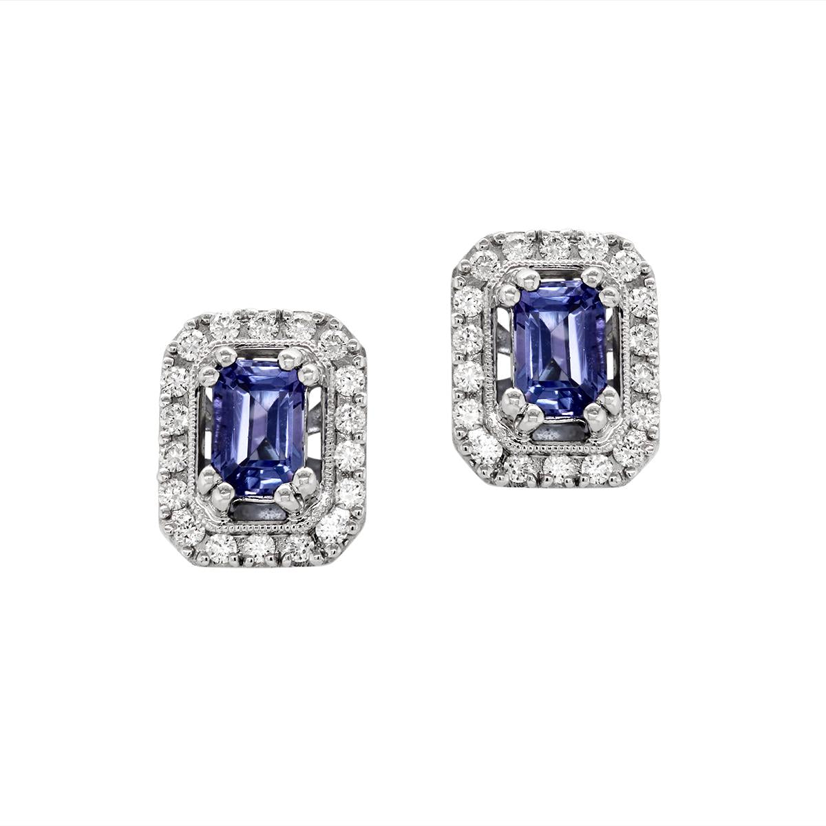 WHITE GOLD TANZANITE AND DIAMOND HALO STUD EARRINGS, .35 CT TW