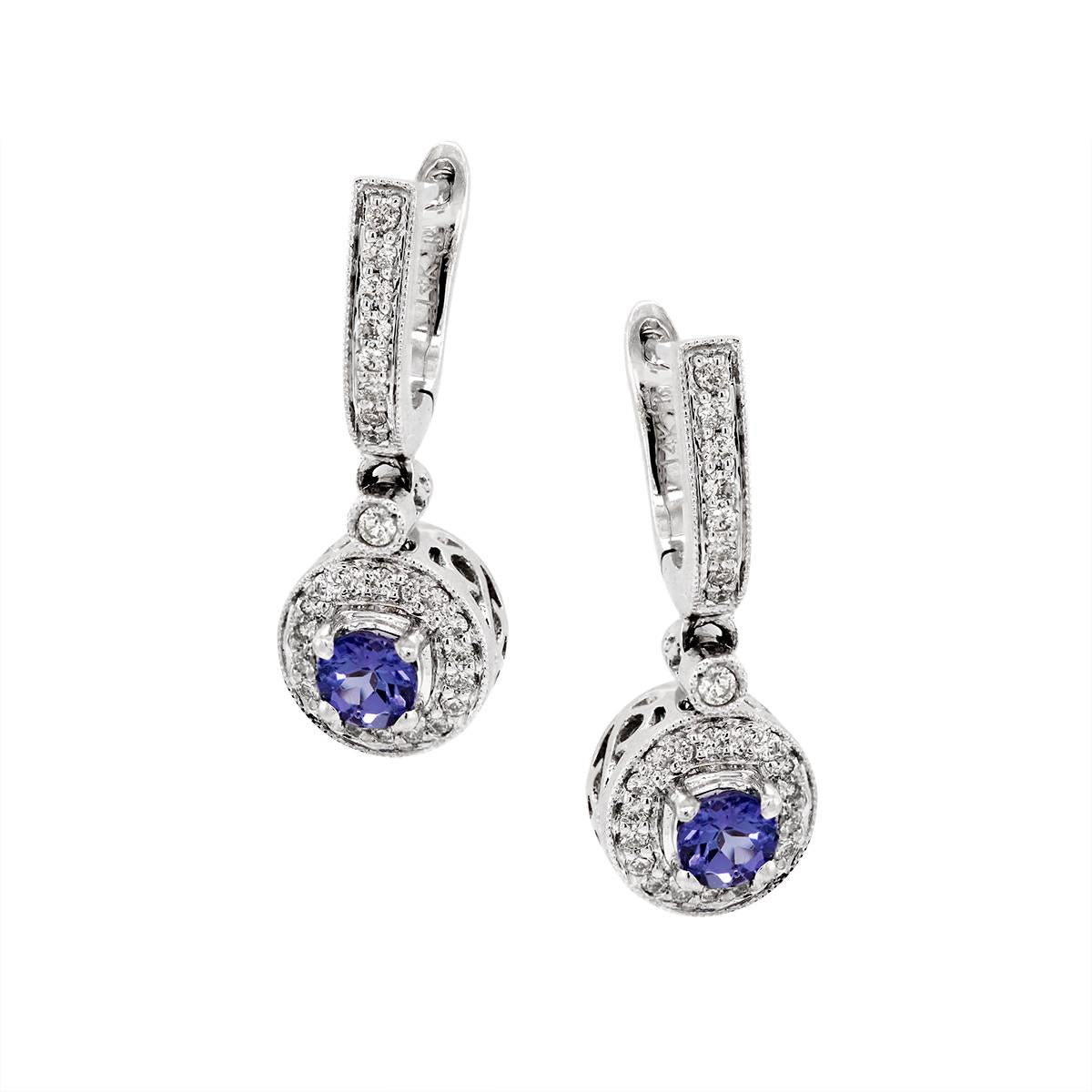 WHITE GOLD TANZANITE AND DIAMOND DANGLE EARRINGS, 1/3 CT TW