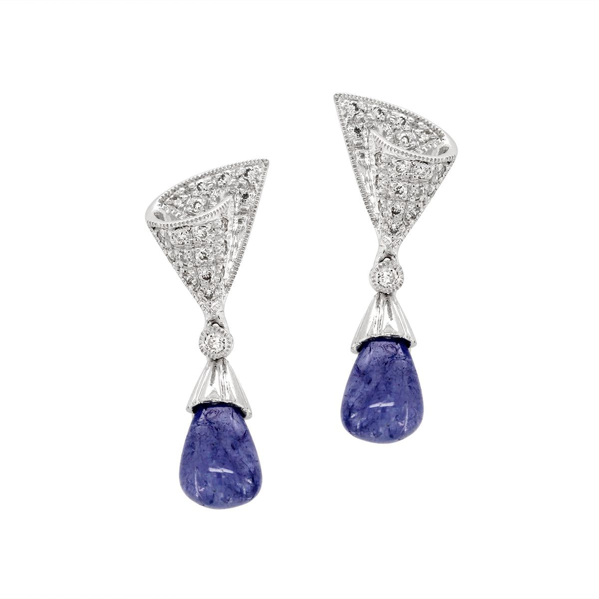 WHITE GOLD IOLITE AND DIAMOND DANGLE EARRINGS, 1/4 CT TW