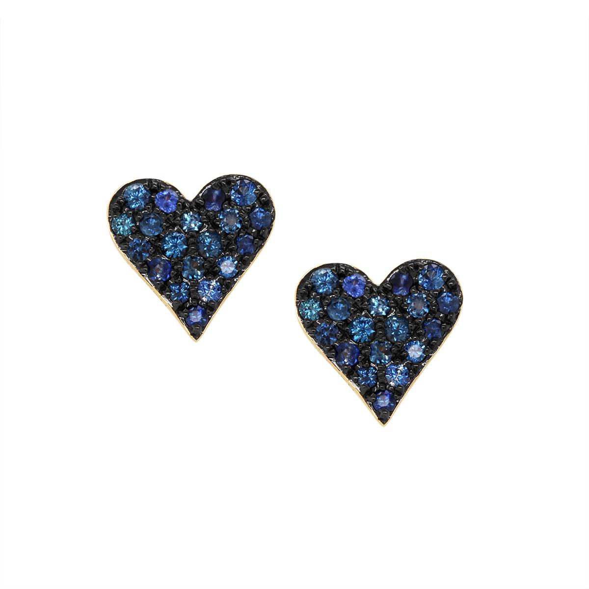 YELLOW GOLD SAPPHIRE HEART STUD EARRINGS