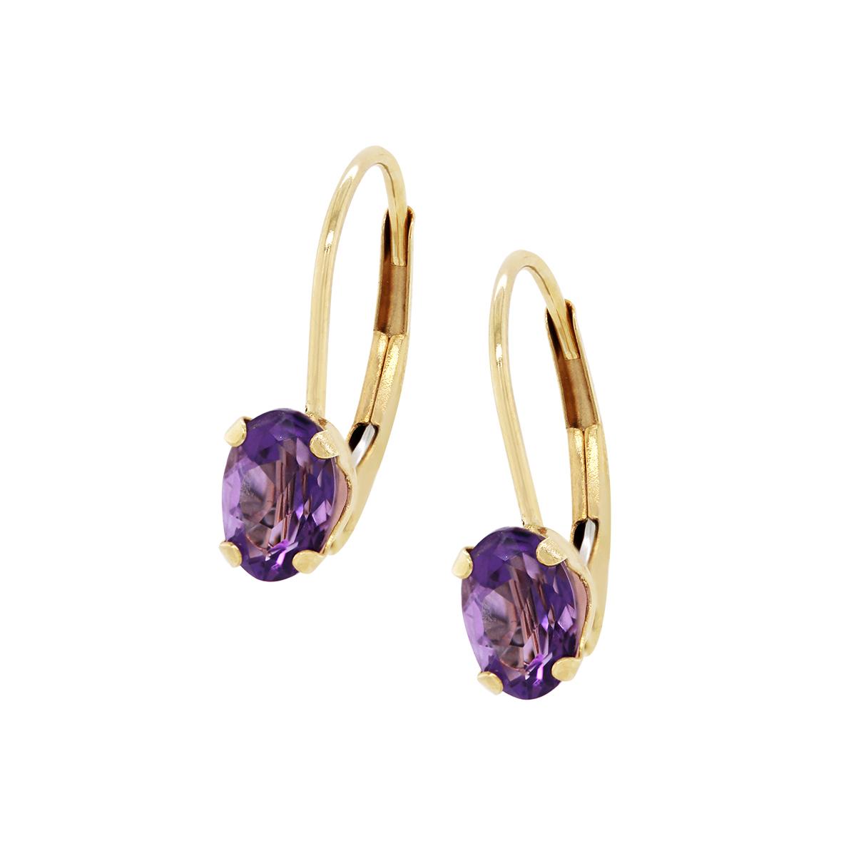 YELLOW GOLD OVAL AMETHYST HOOP EARRINGS