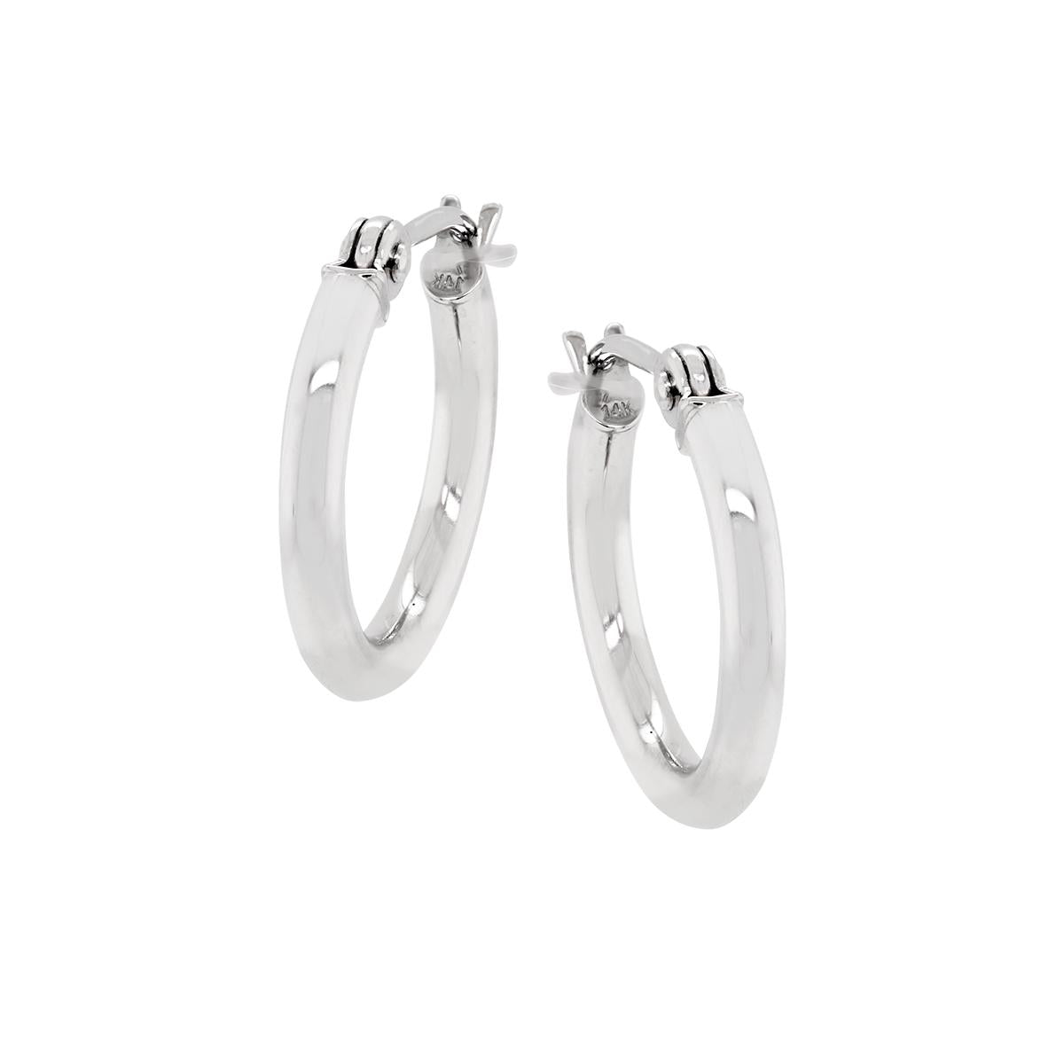 WHITE GOLD POLISHED HOOP EARRINGS, 15MM