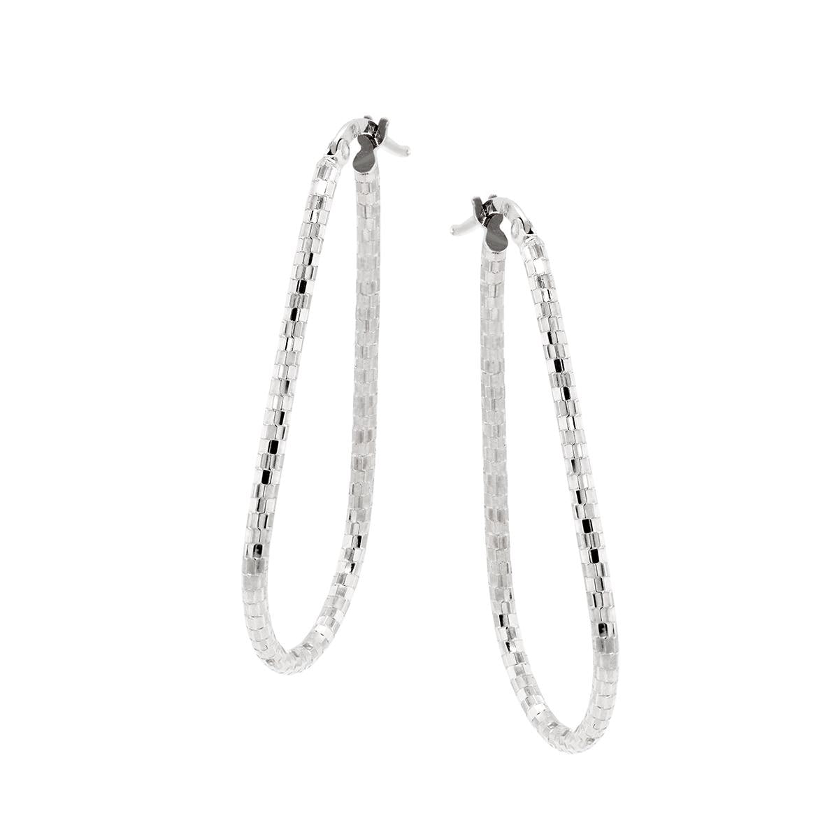 WHITE GOLD DIAMOND CUT TEARDROP HOOP EARRINGS