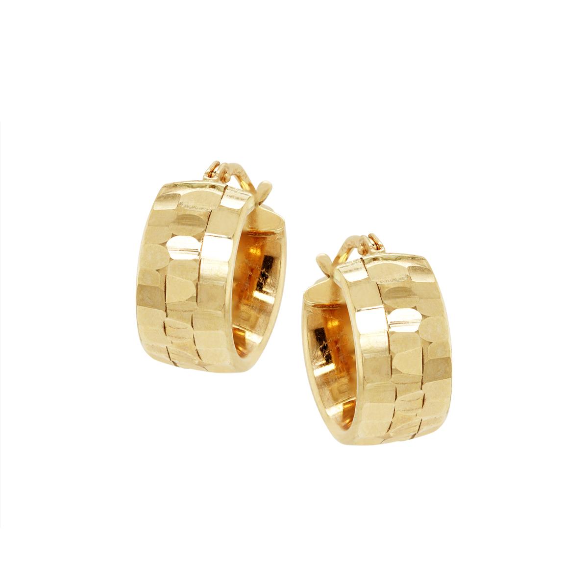 WIDE YELLOW GOLD DIAMOND CUT HOOP EARRINGS