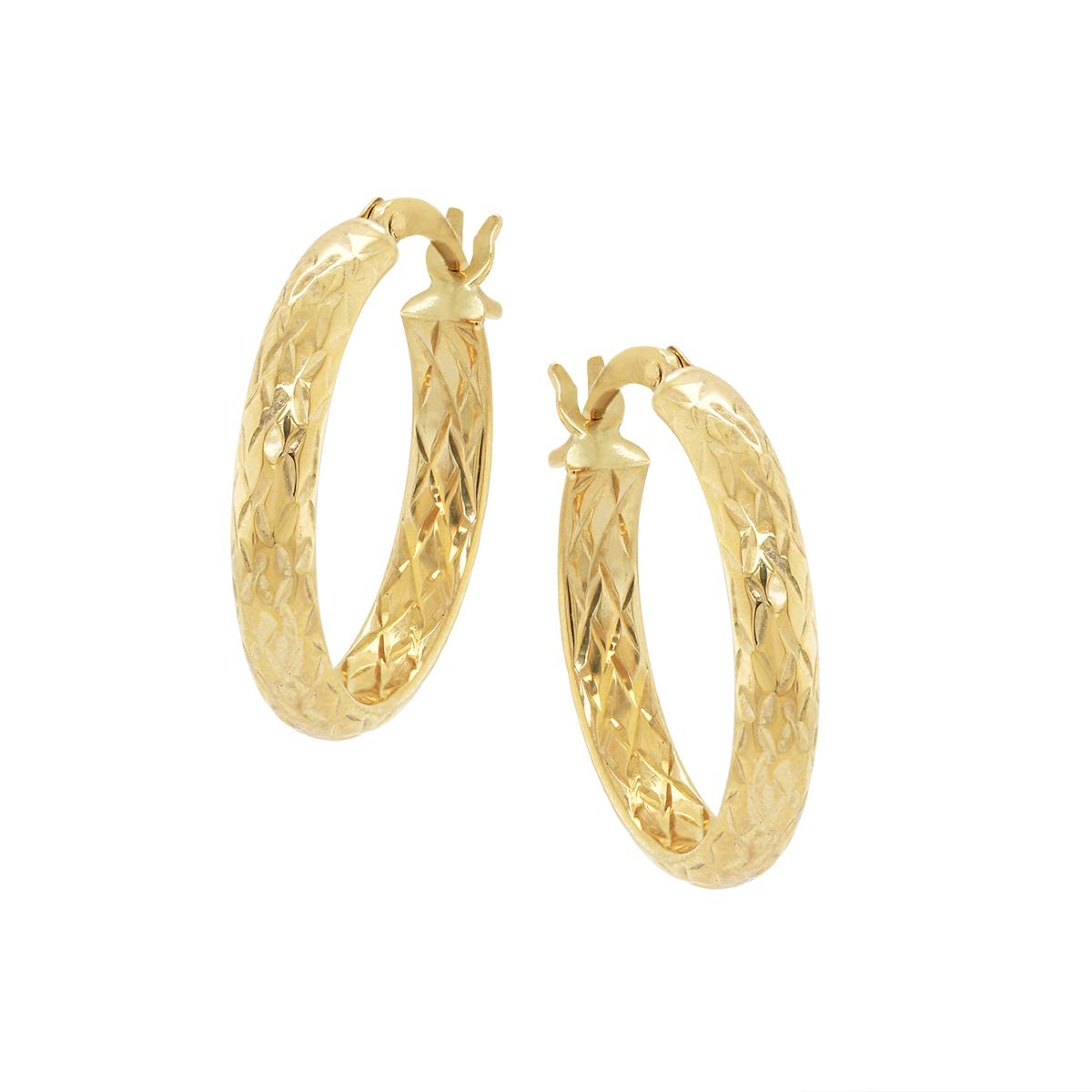 YELLOW GOLD DIAMOND CUT HOOP EARRINGS