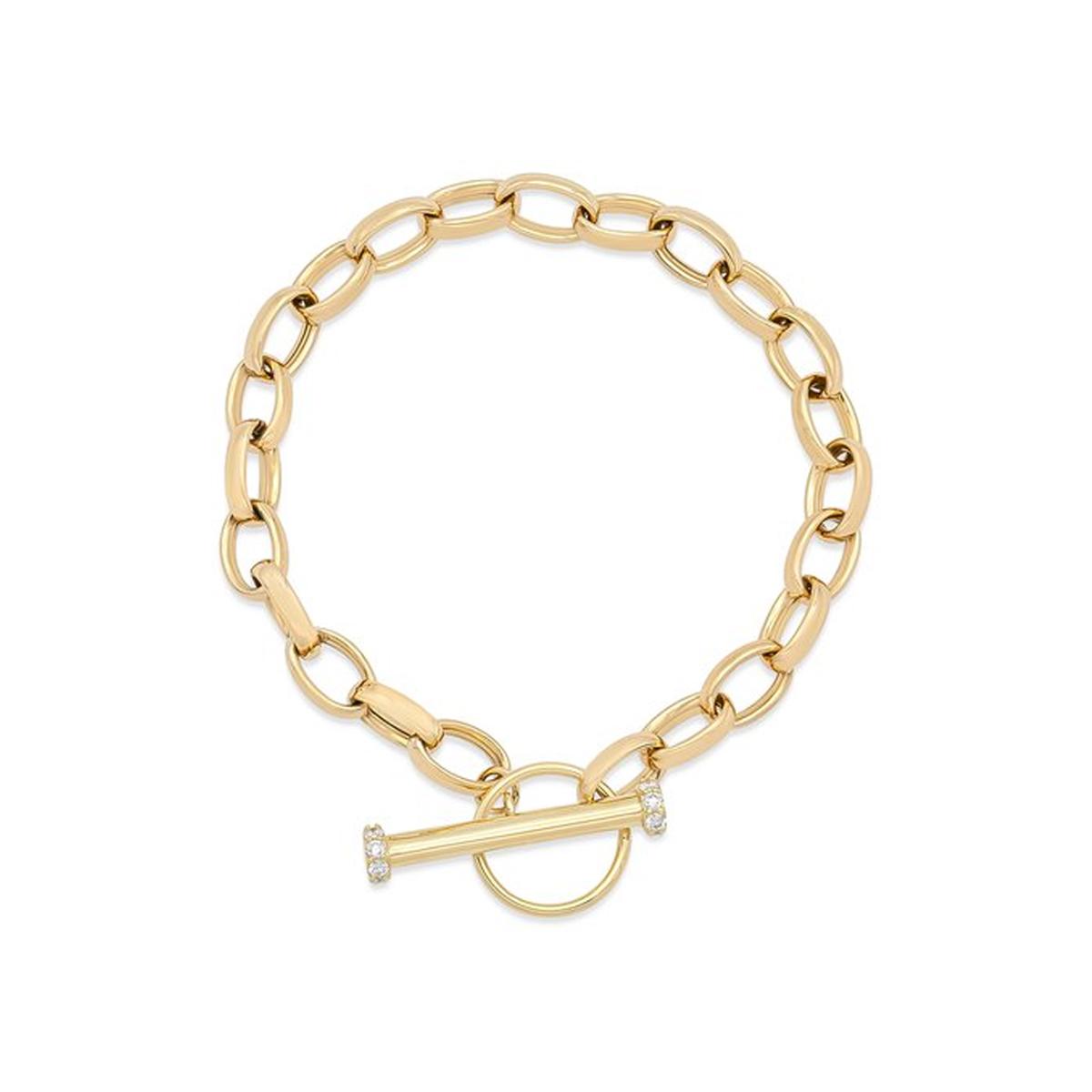 YELLOW GOLD FANCY ROLO BRACELET WITH TOGGLE CLASP AND DIAMONDS, .25 CT TW