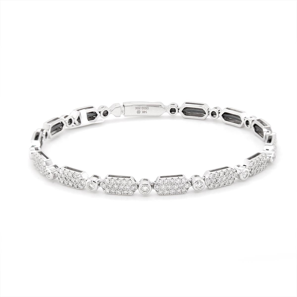 WHITE GOLD BANGLE BRACELET WITH DIAMOND PAVE, 1.17 CT TW