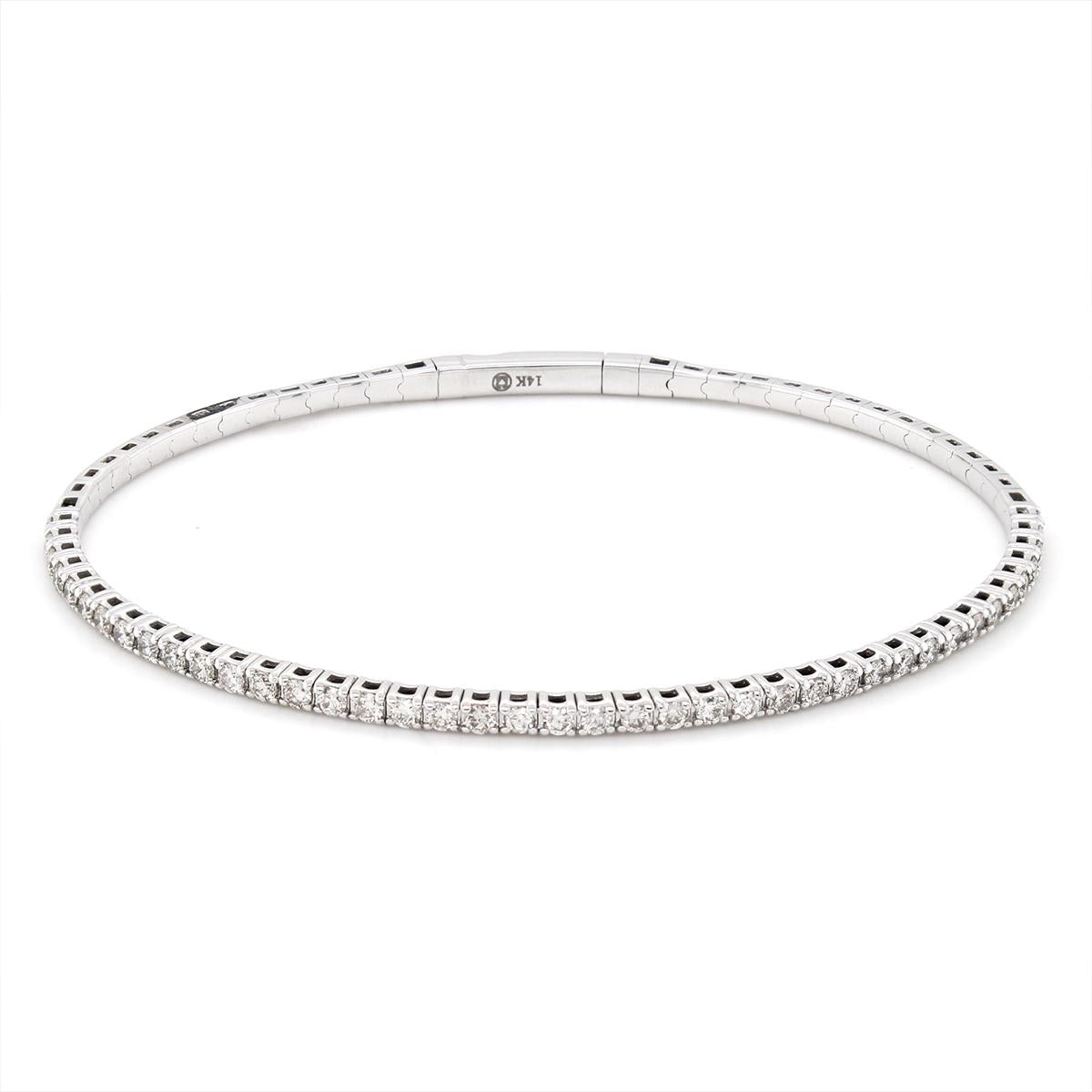 WHITE GOLD DIAMOND TENNIS BANGLE BRACELET, .98 CT TW
