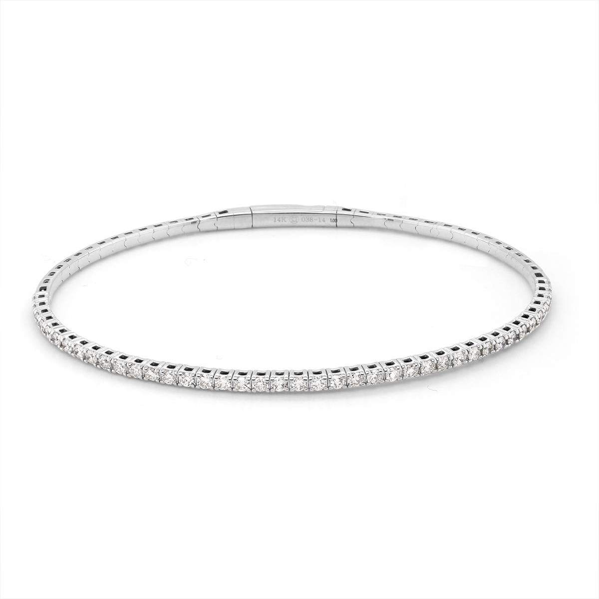 WHITE GOLD DIAMOND TENNIS BANGLE BRACELET, 1.00 CT TW