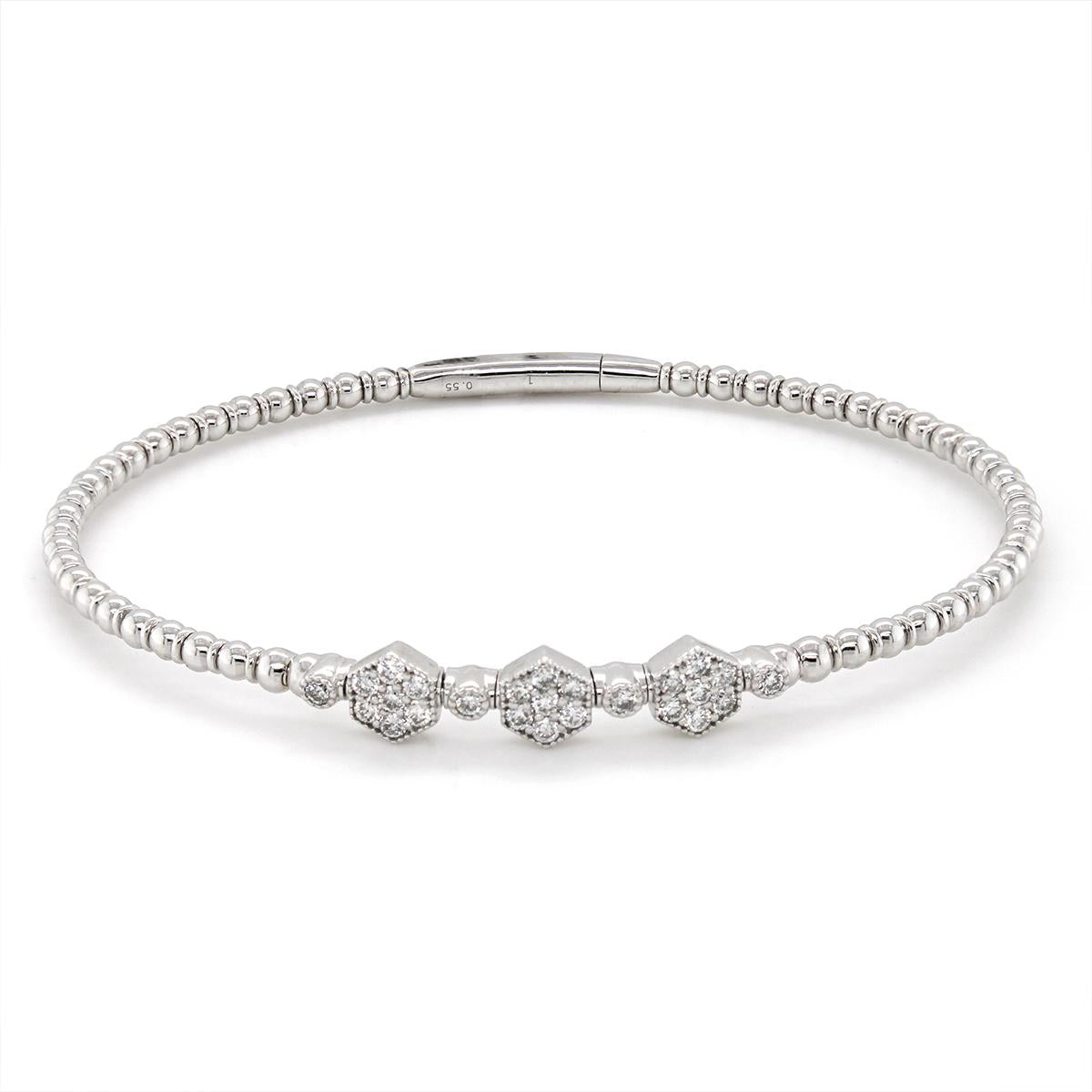 WHITE GOLD BEADED DIAMOND BANGLE BRACELET, .55 CT TW
