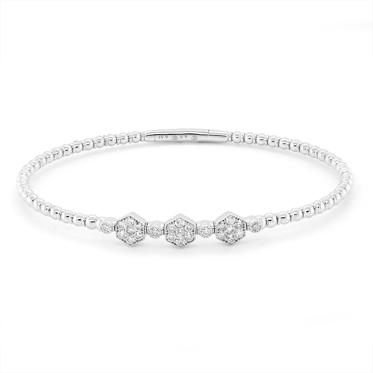 WHITE GOLD DIAMOND FLEX BANGLE BRACELET, .57 CT TW