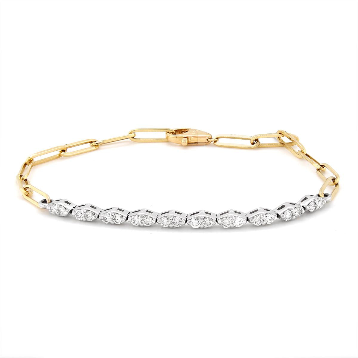 TWO-TONE DIAMOND PAPERCLIP LINK BRACELET, .66 CT TW