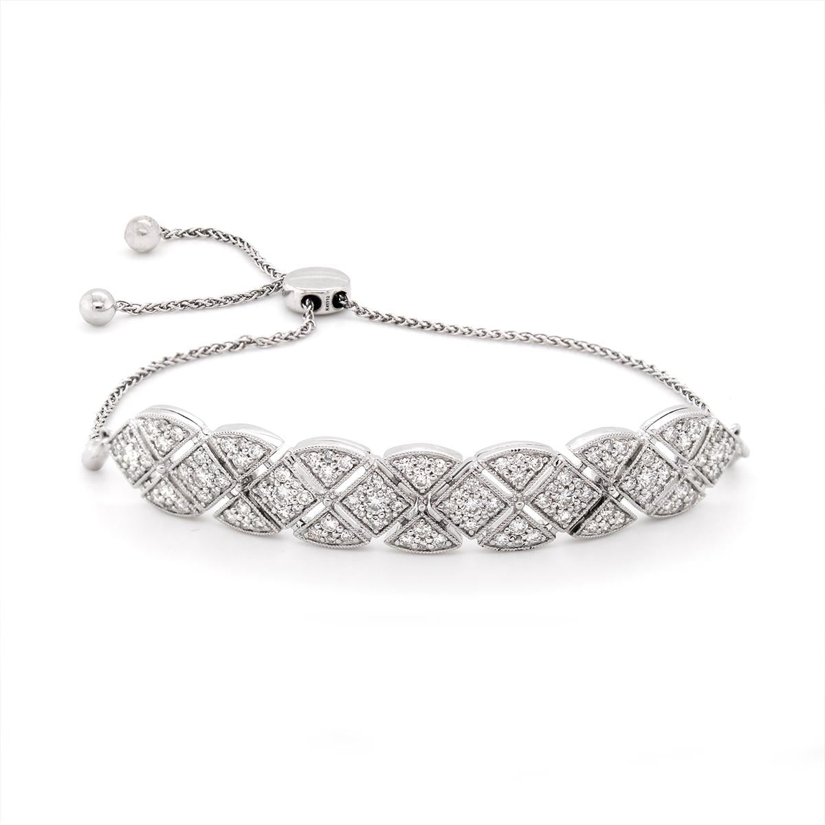 WHITE GOLD DIAMOND CLUSTER BOLO BRACELET, 1 1/2 CT TW