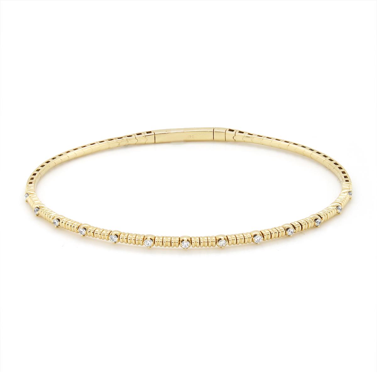 YELLOW GOLD DIAMOND FLEX BANGLE BRACELET, .22 CT TW