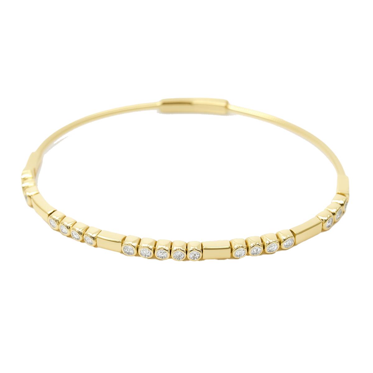 YELLOW GOLD BEZEL DIAMOND FLEXIBLE BANGLE BRACELET, .54 CT TW