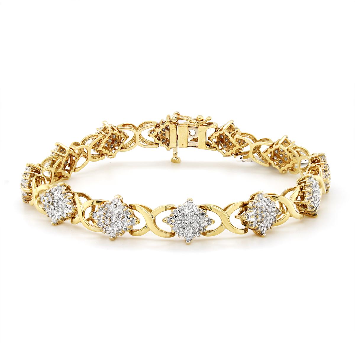 YELLOW GOLD DIAMOND CLUSTER BRACELET, 2 1/2 CT TW