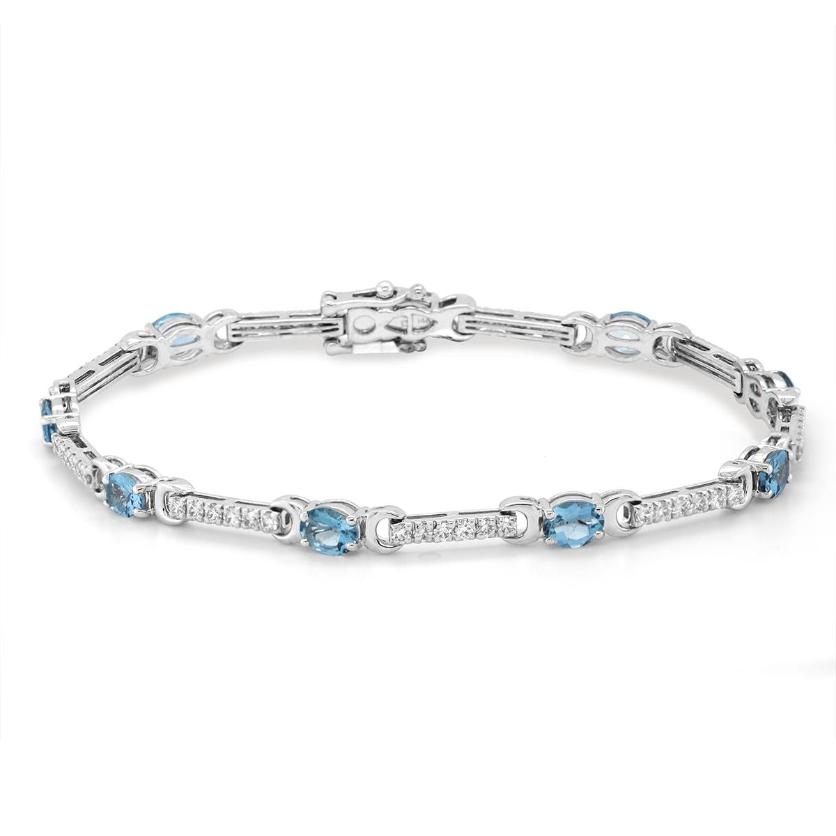 WHITE GOLD OVAL AQUAMARINE AND DIAMOND BRACELET, 1.00 CT TW