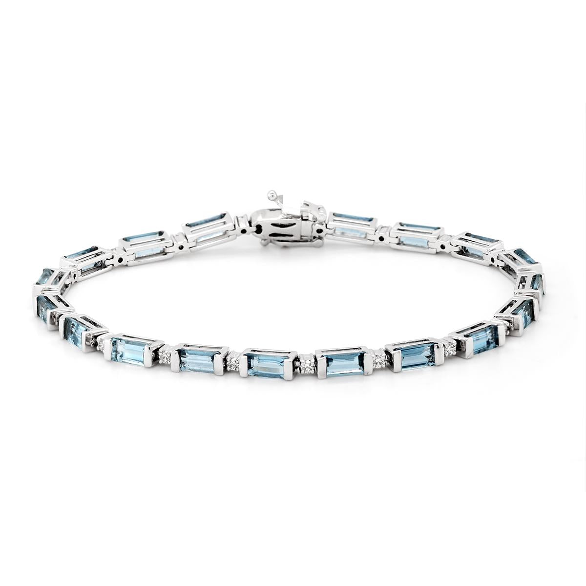 WHITE GOLD BAGUETTE AQUAMARINES AND DIAMOND BRACELET, 1/2 CT TW
