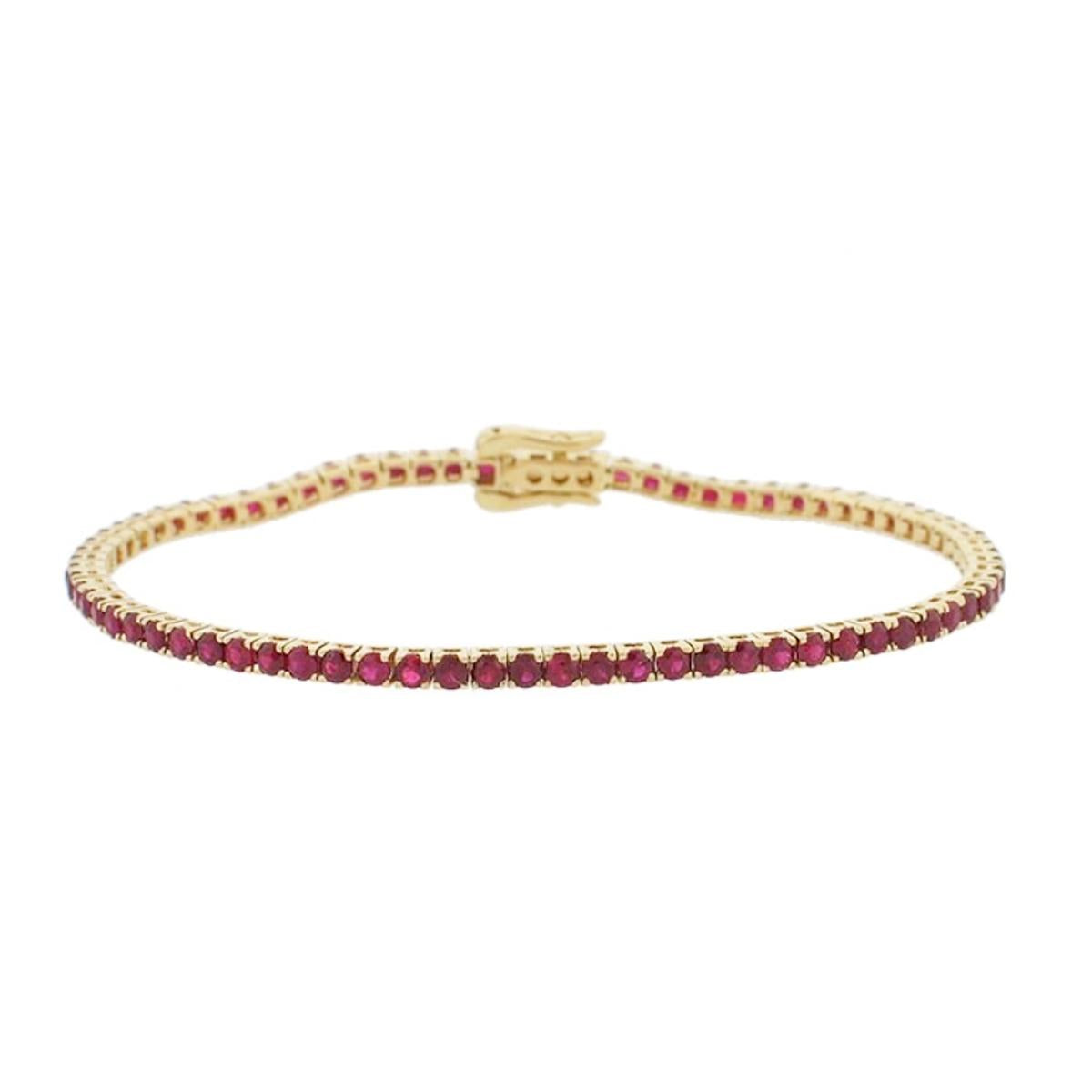 YELLOW GOLD ROUND CUT RUBY TENNIS BRACELET